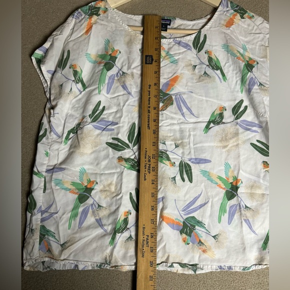 Patagonia Blouse Womens Small June Lake Top Bird Print Short Sleeve Tropical - Picture 5 of 7